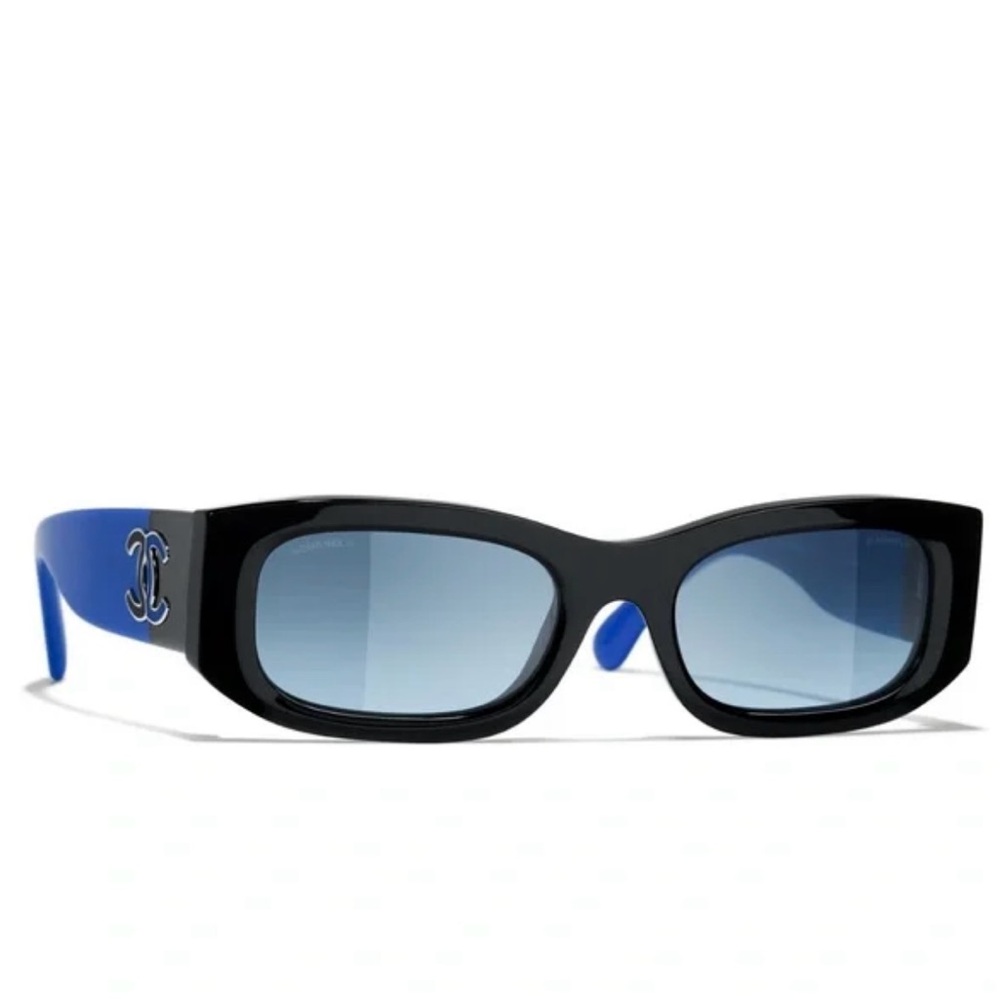 NWT Chanel Black Frame with Blue Arms Sunglasses